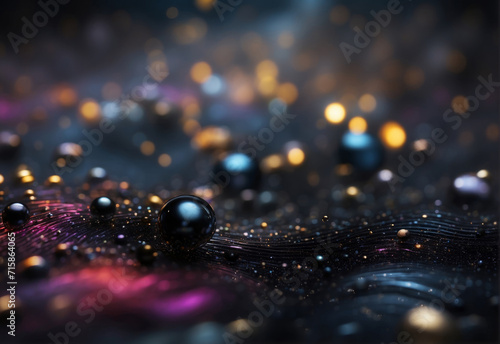 Black abstract waves, glitter and stele balls photo