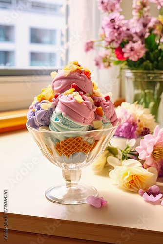 a photo of colorful dofferent icecream flavour disp photo