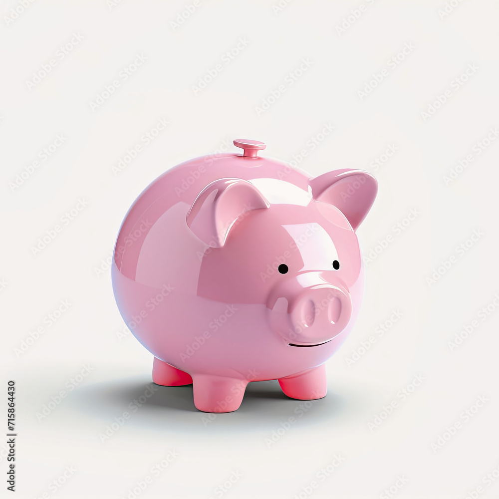 pink piggy bank of money white background
