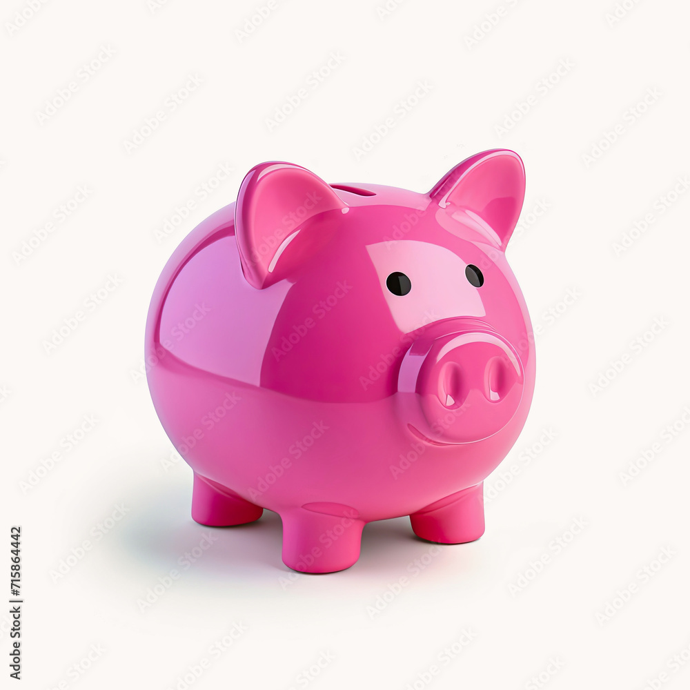 pink piggy bank of money white background