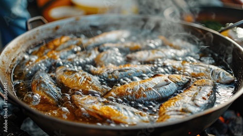 Boiling fry in oil cooking fish meal wallpaper background