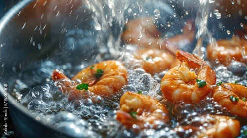 Fried cooking in boiling oil seafood shrimp wallpaper background