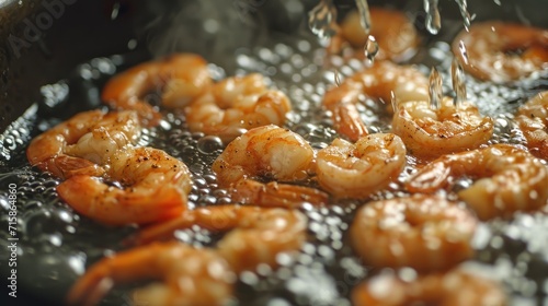 Fried cooking in boiling oil seafood shrimp wallpaper background