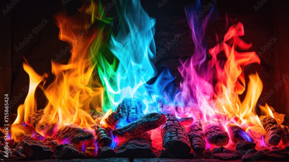 Colorful modern neon fireplace chimney coozy room country house wallpaper background Colorful modern neon fireplace chimney coozy room country house wallpaper background