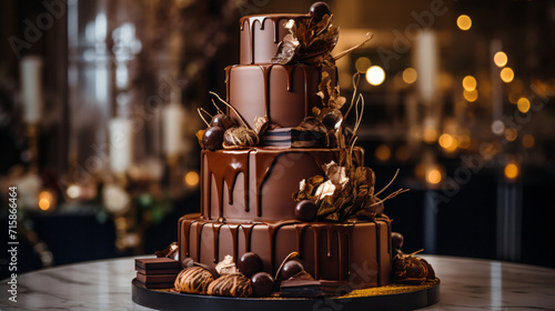 chocholate wedding cake gold details, chocolate, food, brown, dessert, dark, sweet, white, black, antique, delicious, wedding, wedding cake, cake, flowers, marriage, decoration, celebration, table photo