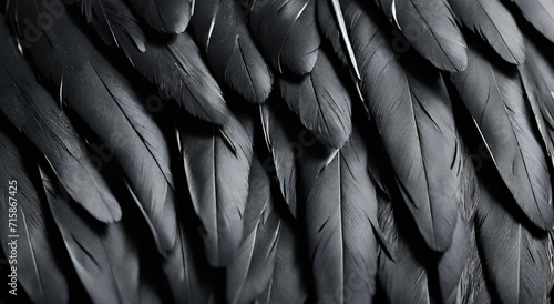 "Elegant Black Matte Crow Feathers Close-up"