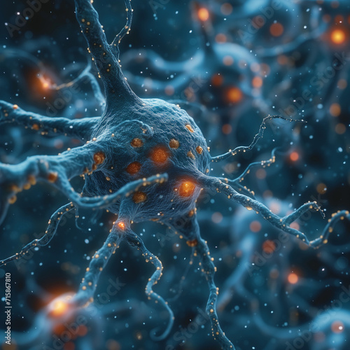 Rare disease is shown in the form of an organism on the blur background, in the style of light orange and dark grey, photorealistic detailing.  photo
