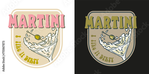 Martini cocktail for beach bar. Transparent alcohol cocktail with olive and ace