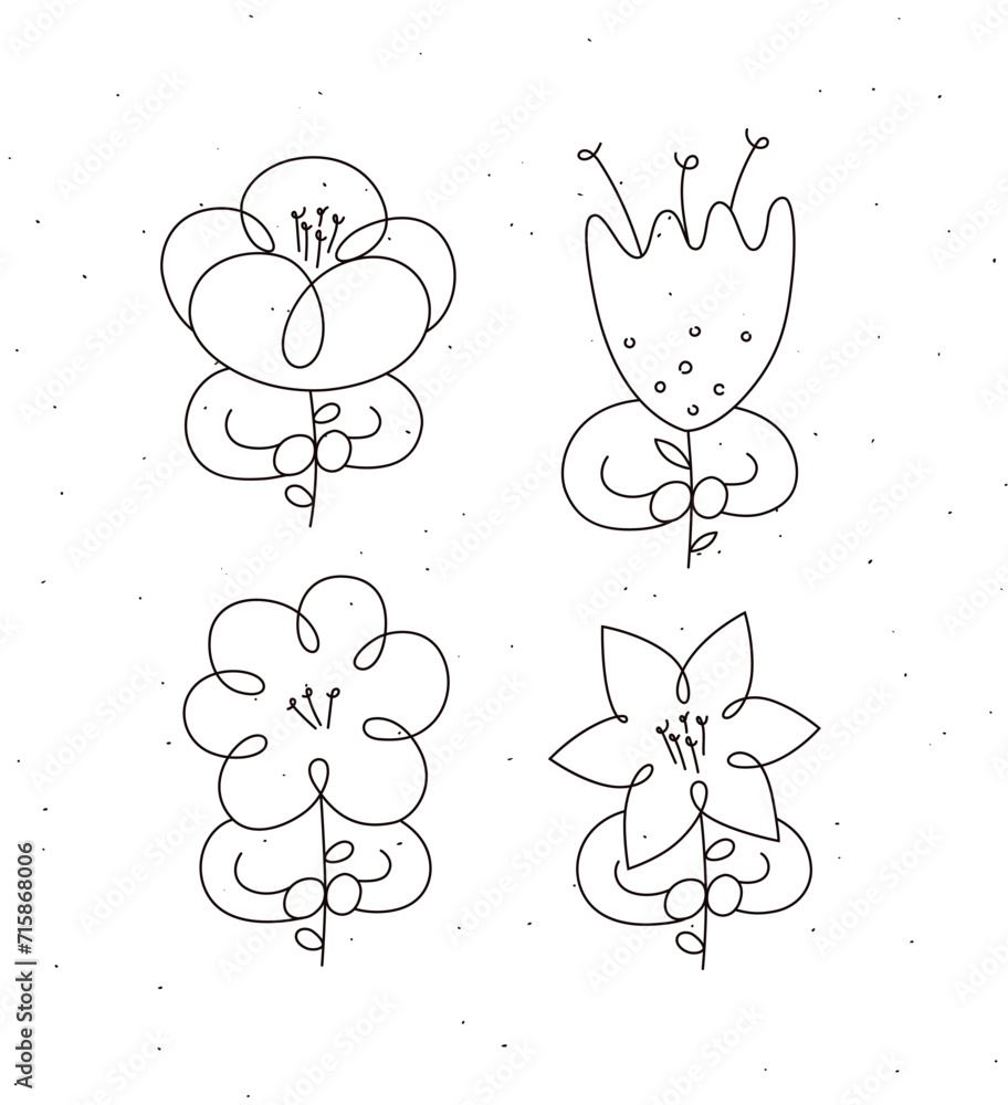 Man with flower set drawing in minimalism linear style drawing light background