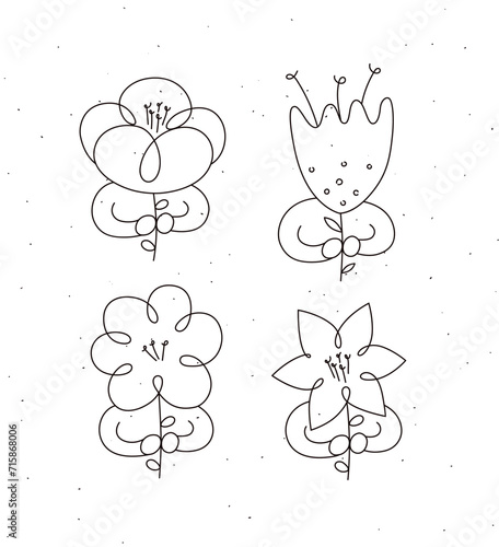 Obraz na płótnie Man with flower set drawing in minimalism linear style drawing light background w salonie
