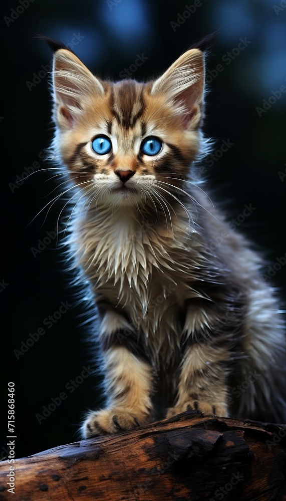 Vibrant background with adorable kitten - wallpaper for a smartphone