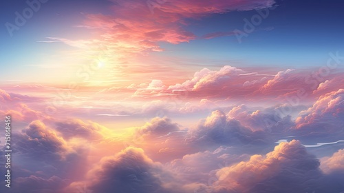 Sunshine and blue sky background. Sun and cloud. a blue sky with pink and yellow hues. happy day