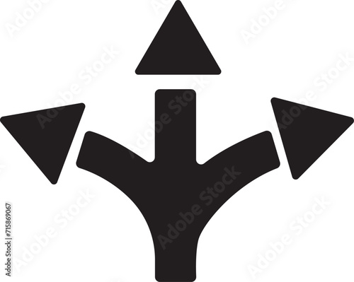 Three-way direction arrow icon. black arrow icon. arrow icon photo
