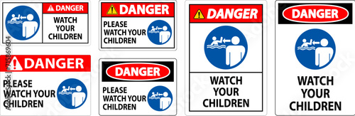Pool Safety Sign Danger, Watch your Children with Man Watching