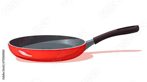 appealing icon of a red metal frying pan with a gray handle, isolated on a white background.