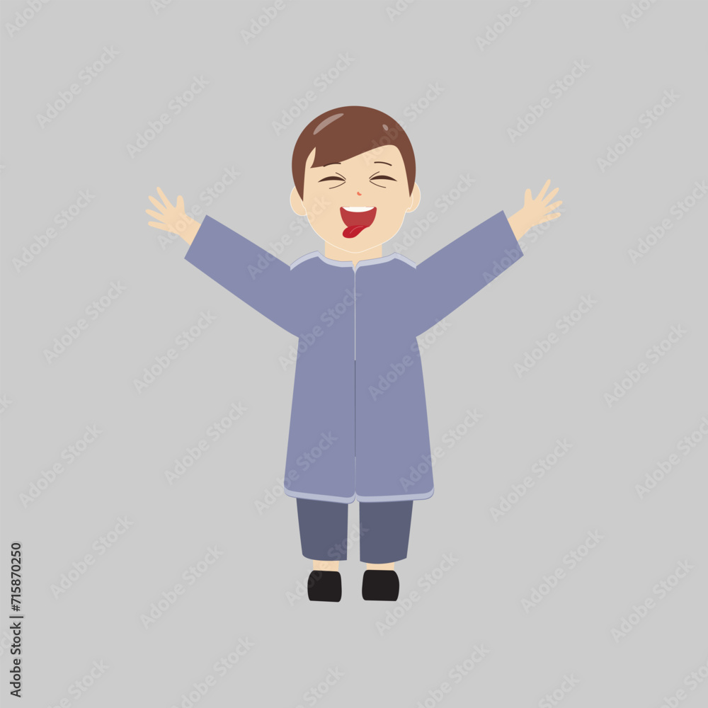 Happy muslim boy cartoon character vector. Muslim boy praying, Little muslim kid different pose and feel peace. Happy muslim boy cartoon character vector. Muslim boy praying, Little muslim kid different pose and feel peace.