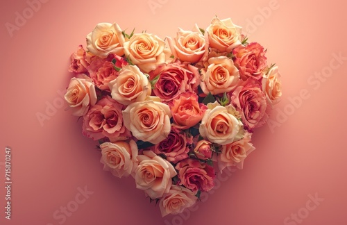 roses arranged into a heart on this pink background