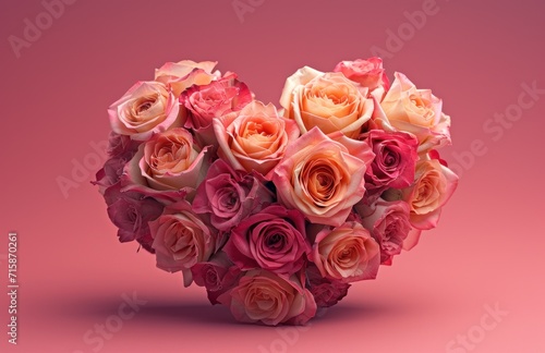 roses arranged into a heart on this pink background