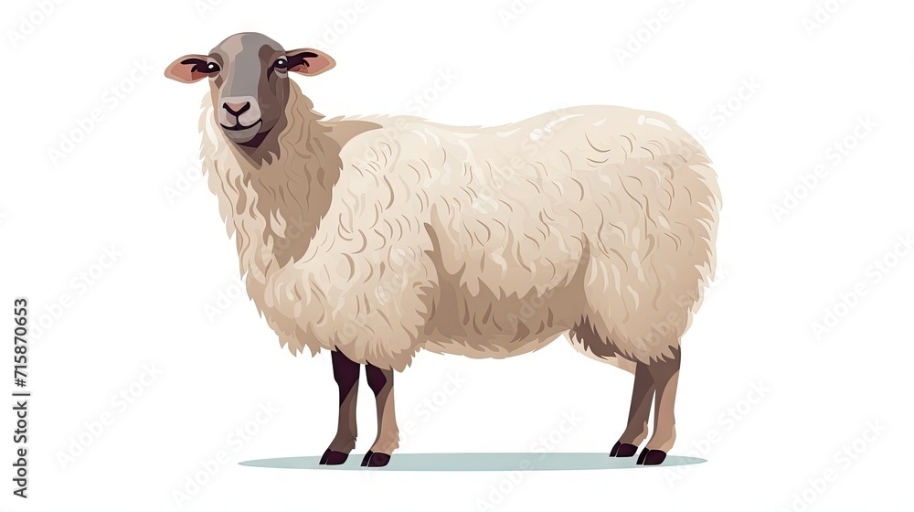 charming flat icon of a Dorset male sheep, isolated on a white background. Emphasize the cute features, beige woolly coat, and curved horns charming flat icon of a Dorset male sheep, isolated on a white background. Emphasize the cute features, beige woolly coat, and curved horns