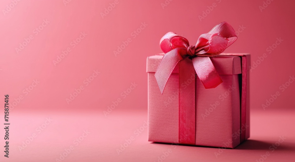 red gift box against pink background valentines day