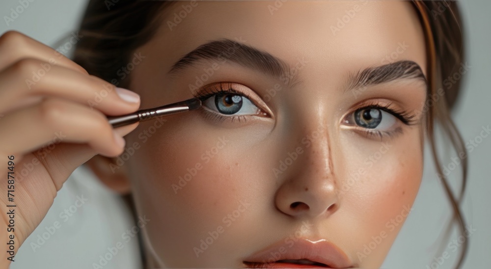person in white blouse with a brown beauty brush at her eye person in white blouse with a brown beauty brush at her eye