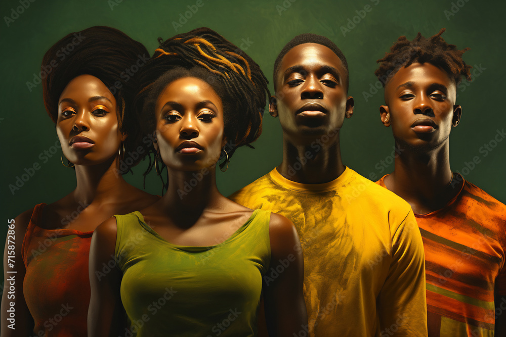 Women and a man in vibrant hues, showcasing human diversity. Black History Month concept. Celebrated annually in February in the USA and Canada Women and a man in vibrant hues, showcasing human diversity. Black History Month concept. Celebrated annually in February in the USA and Canada