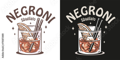 Negroni cocktail vector with ice and slice of orange for cocktail bar or drink summer party. Negroni sbagliato or alcohol cocktail for beach bar and cafe menu photo