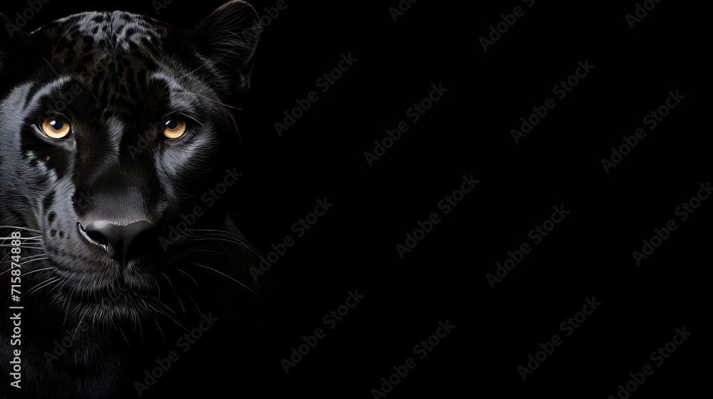 Majestic panther on black background, wildlife banner with copy space, wild animal predator concept Majestic panther on black background, wildlife banner with copy space, wild animal predator concept