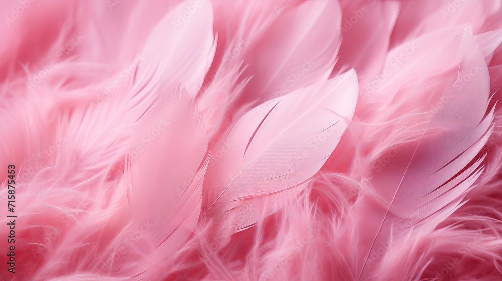 Trendy close up of pink fluffy feather texture for abstract macro background