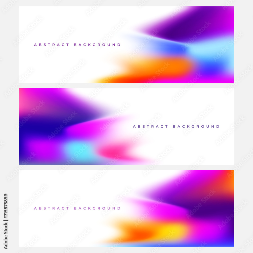 Bright holographic colorful vector backgrounds set. Abstract creative wide banners collection with colored liquid gradients. White vector illustration minimalist backgrounds. 