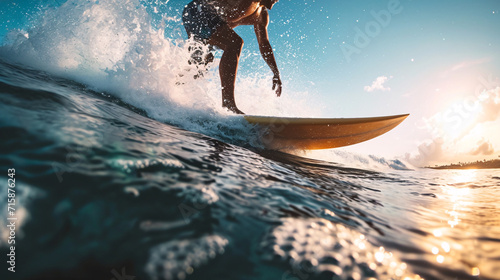 Surfer Catching Waves at Golden Hour