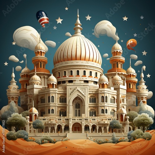 Happy republic day with the national flag and buildings ,illustration, Indian Republic Day, Indian Independence day