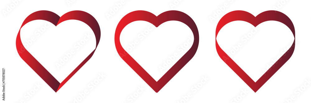 heart shape frame icon set. 3D dark red love valentine symbol on ...
