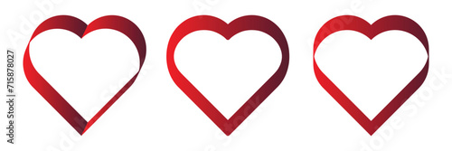 heart shape frame icon set. 3D dark red love valentine symbol on transparent background. vector illustration.