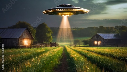 alien ship over green field 
