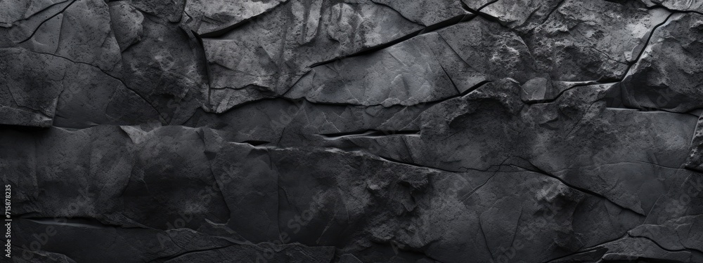 black wall, grunge stone texture, dark gray rock surface background. Modern banner