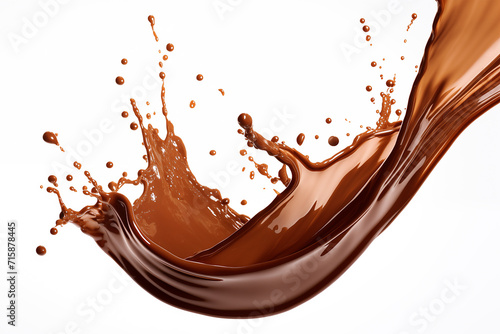 Chocolate splash on white background. Abstract dark chocolate background, creative chocolate day background