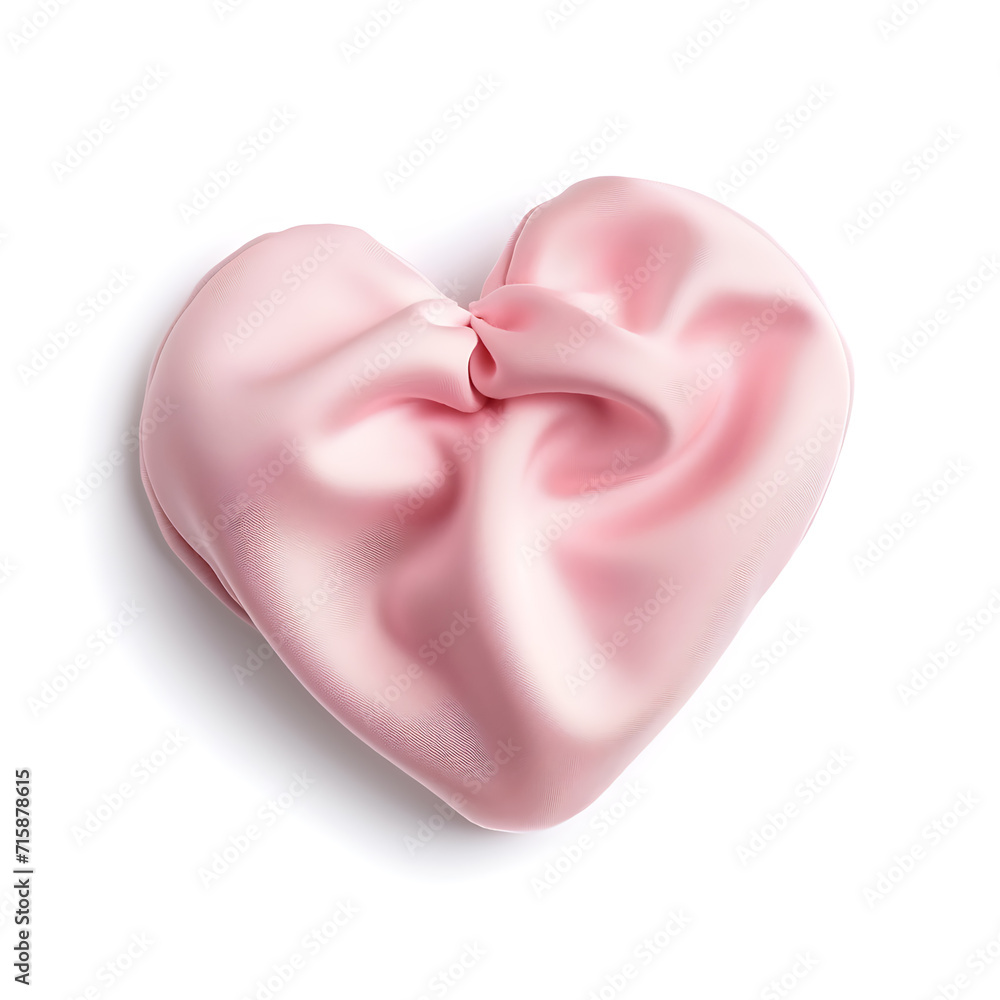 Pink heart in smooth glitter fabric isolated on a white background. 