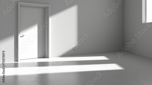 Empty room with open door and natural light casting shadows