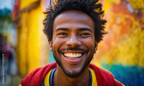 Happy smile man isolated over yellow background.