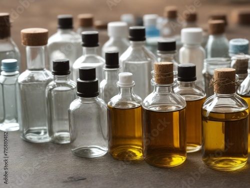 Close up of bottles on a conveyor belt in a factory.