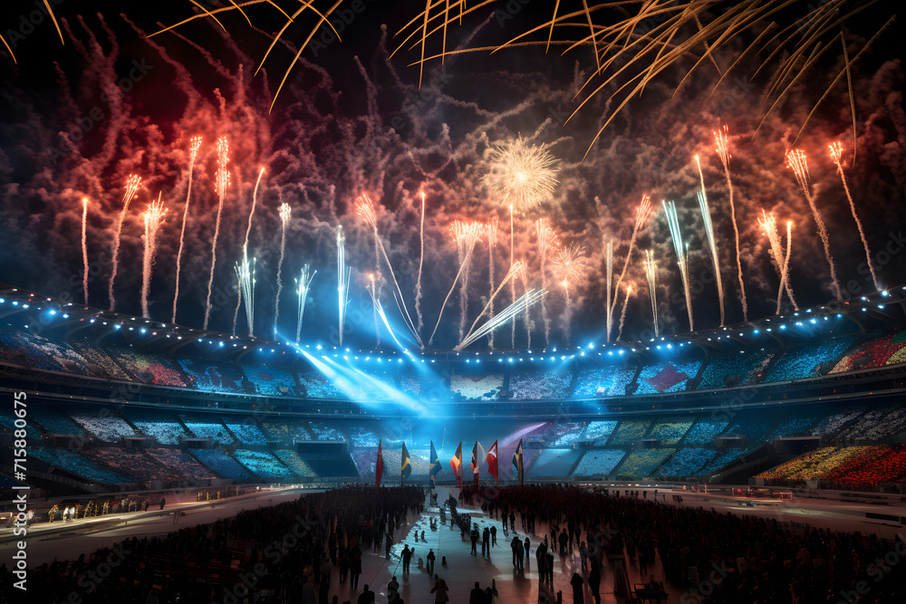 Dynamic scene at the opening ceremony of a major international sports ...