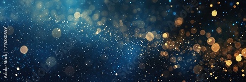 Glimmering Symphony: Abstract Glitter Lights in Blue, Gold, and Black, De-focused Banner
