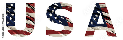 Vector drawing for a t-shirt with the inscription 
of the name of the country of USA on the background 
of the national american flag. Pattern for fabric, paper, clothing.