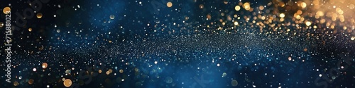 Enigmatic Radiance: De-focused Background of Abstract Glitter Lights in Blue, Gold, and Black