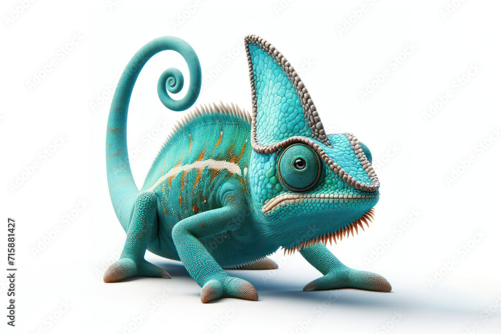 Obraz premium Chameleon lizard isolated on solid white background. ai generative