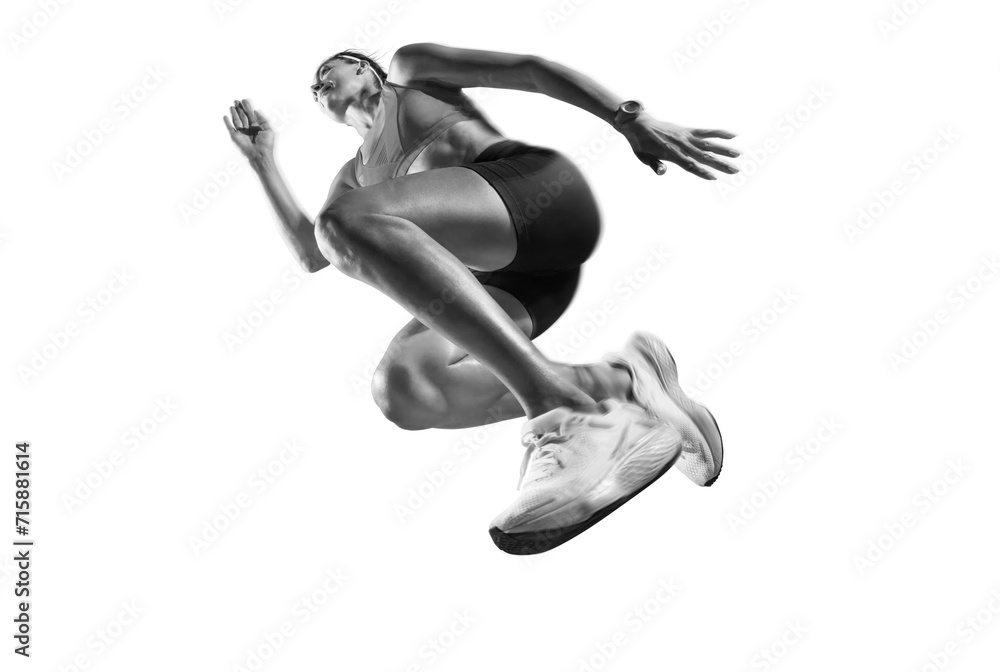 Black and white Sport backgrounds. The woman with runner. Isolated scene.	