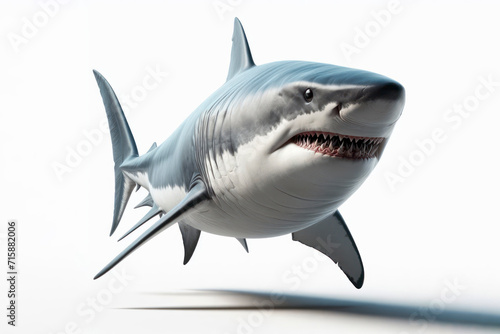 Great White Shark isolated on solid white background. ai generative