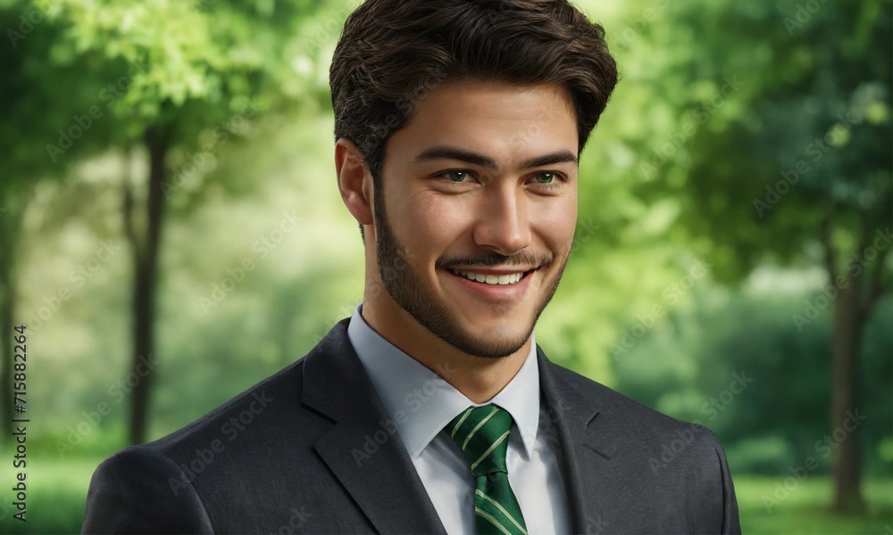 Happy young business man posing isolated over green background Happy young business man posing isolated over green background