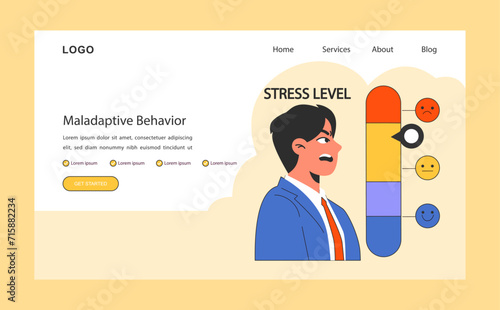 Maladaptive behavior web banner or landing page. Neurosis, chronic stress and anxiety mental disorder. Angry furious cursing man expressing negative emotions., Flat vector illustration